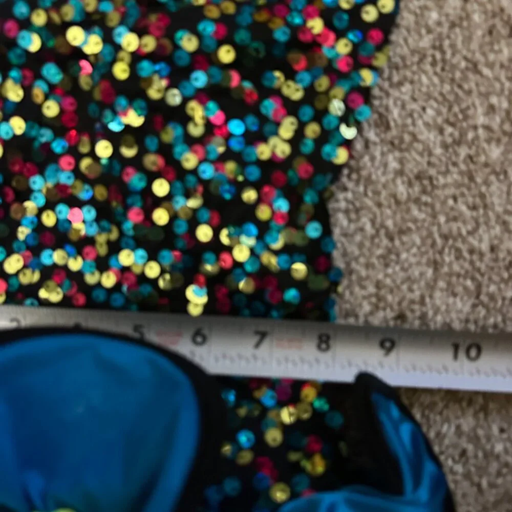 XSC Weissman Bright Confetti Dance Costume w/ Neon Skirt sequin bodice 4/5